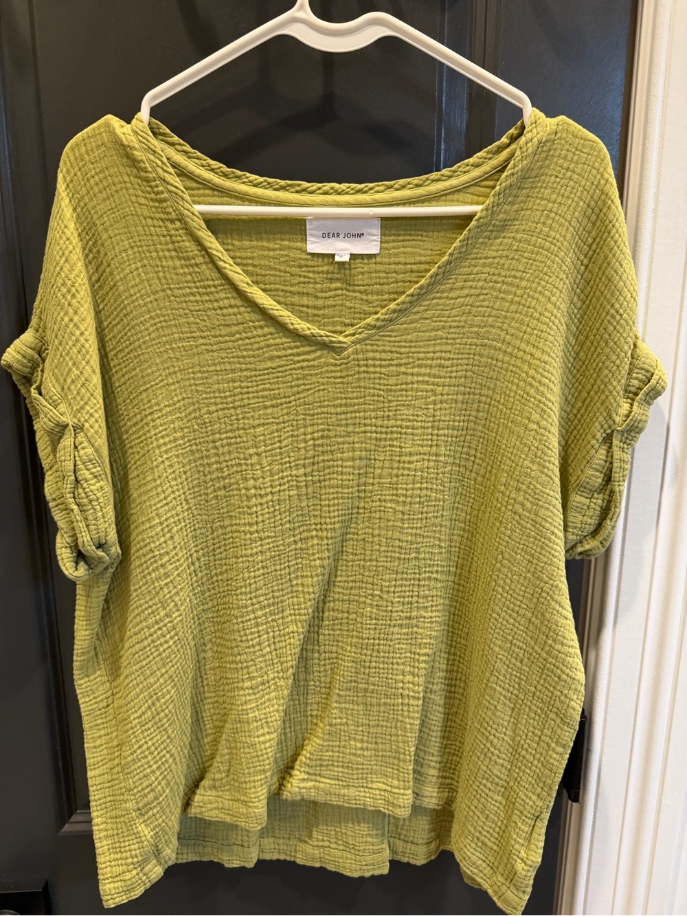 Dear John Light Olive Gauze V-Neck Top